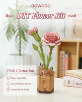 Rolife Rowood Pink Carnation DIY Wooden Flower 3D Puzzle